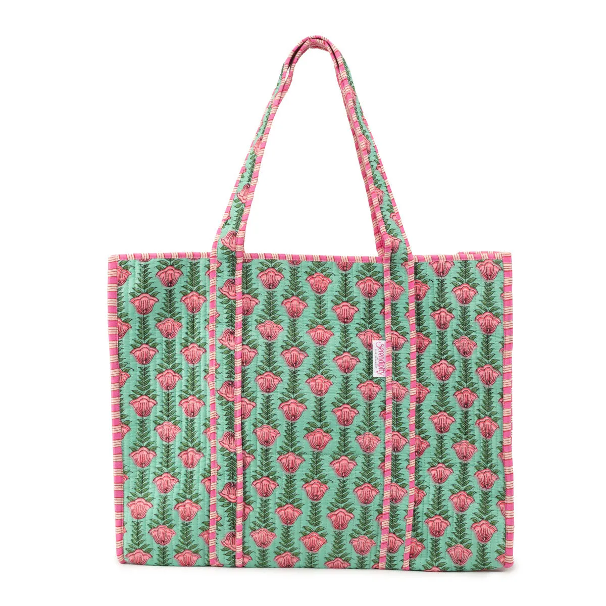 Serendipity Cotton Quilted Tote - Lt Green Lotus
