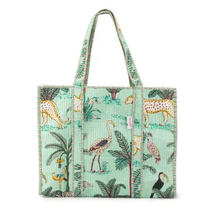 Serendipity Cotton Quilted Tote - Mint Jungle