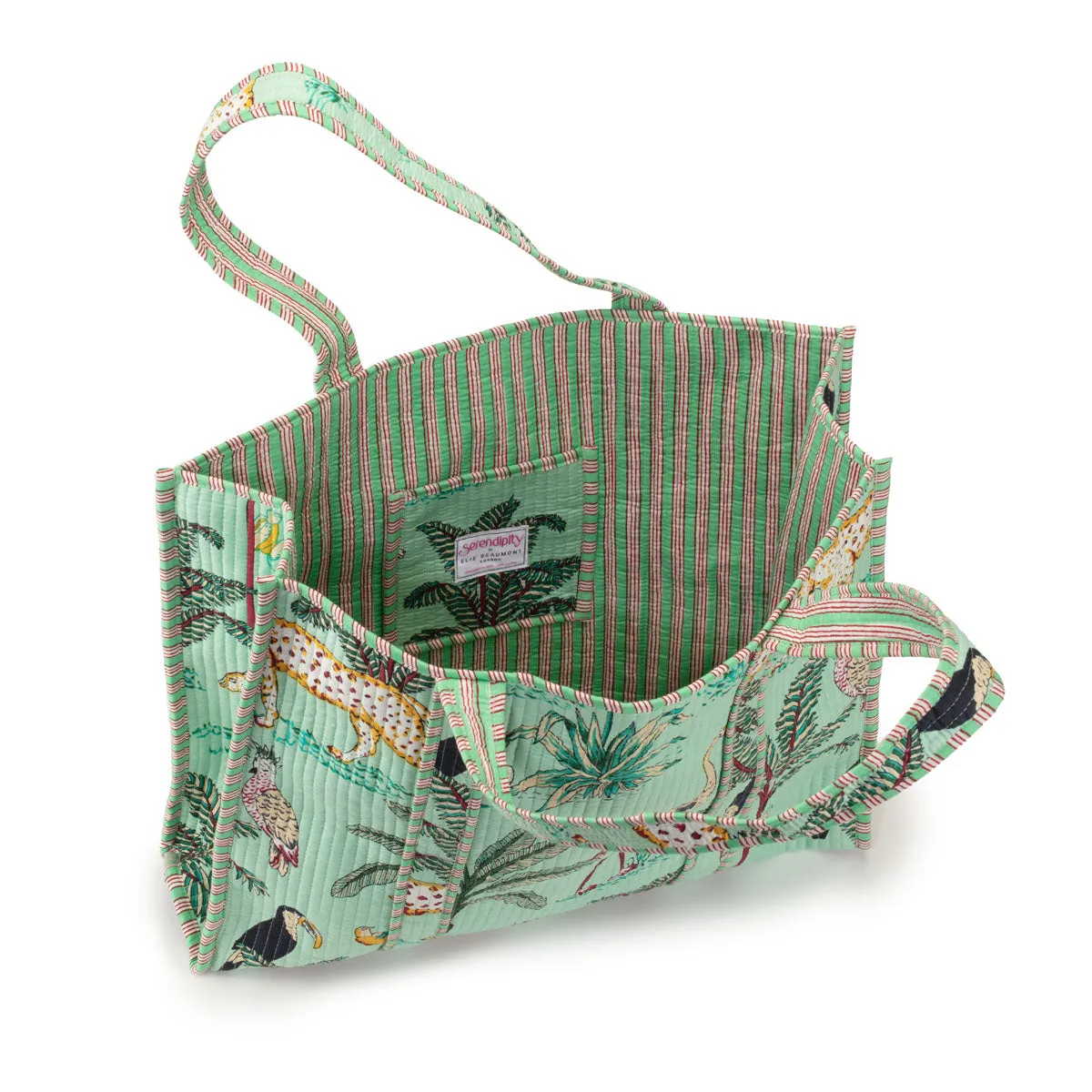 Serendipity Cotton Quilted Tote - Mint Jungle
