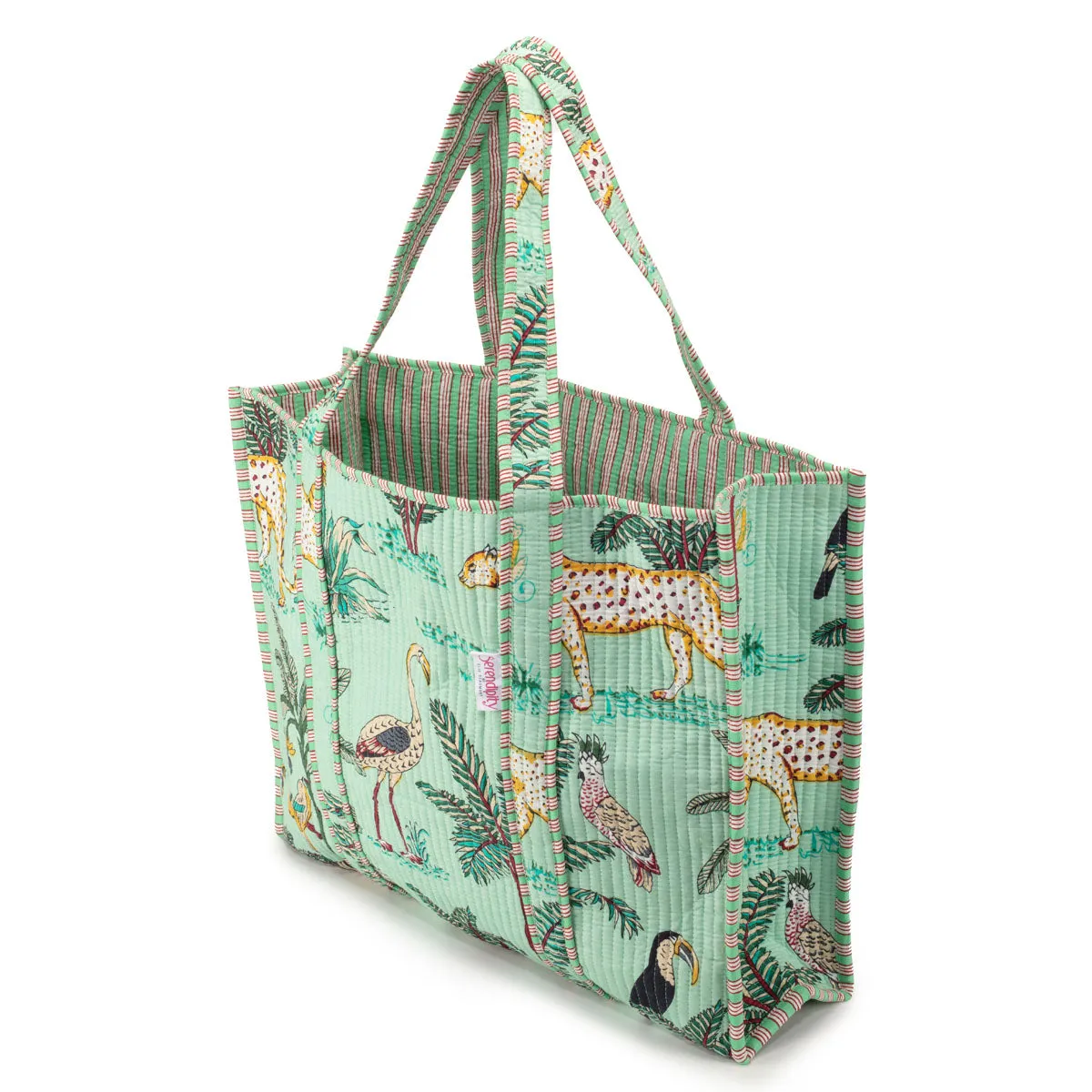 Serendipity Cotton Quilted Tote - Mint Jungle