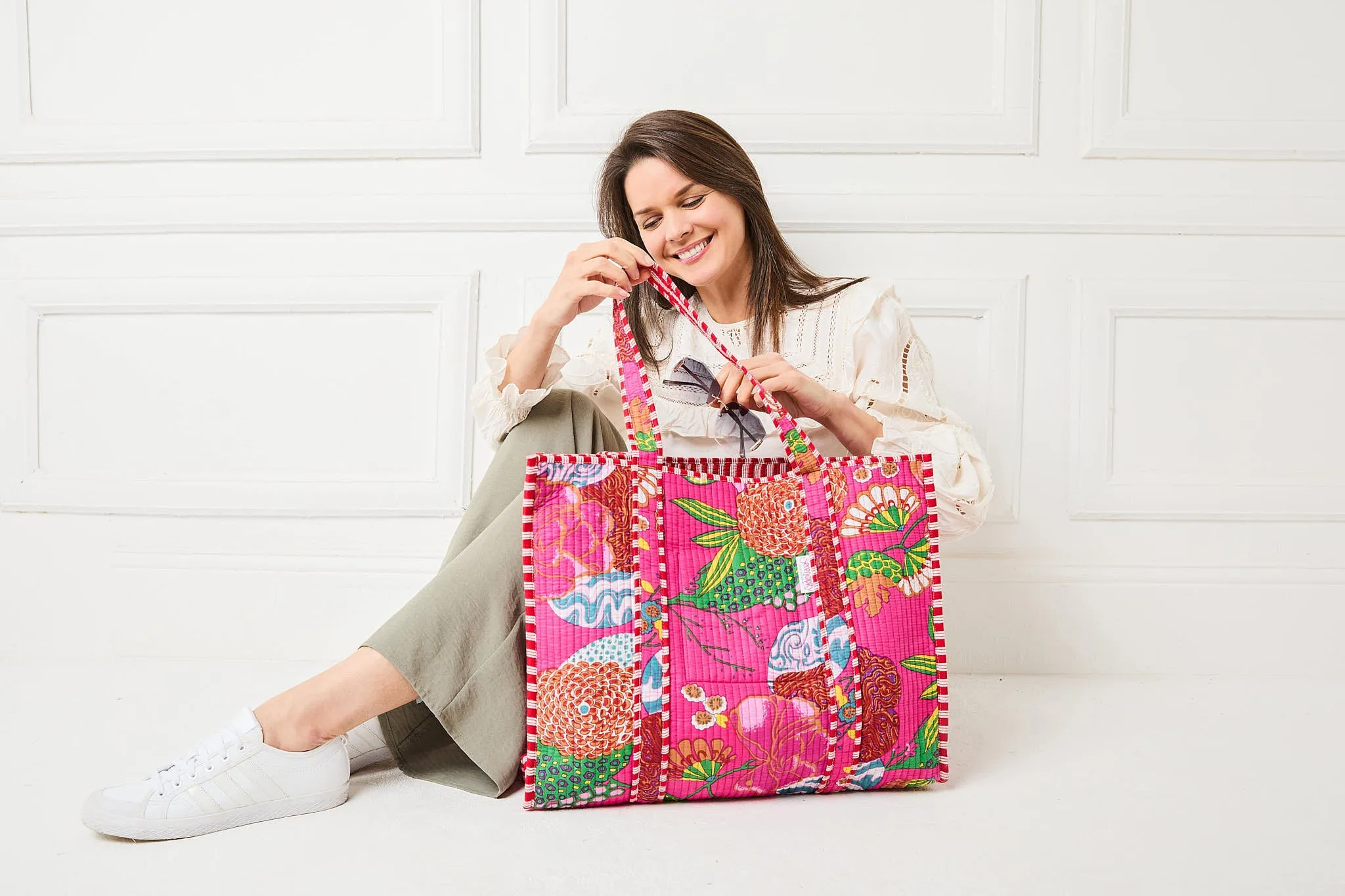 Serendipity Cotton Quilted Tote - Tropical Fuchsia