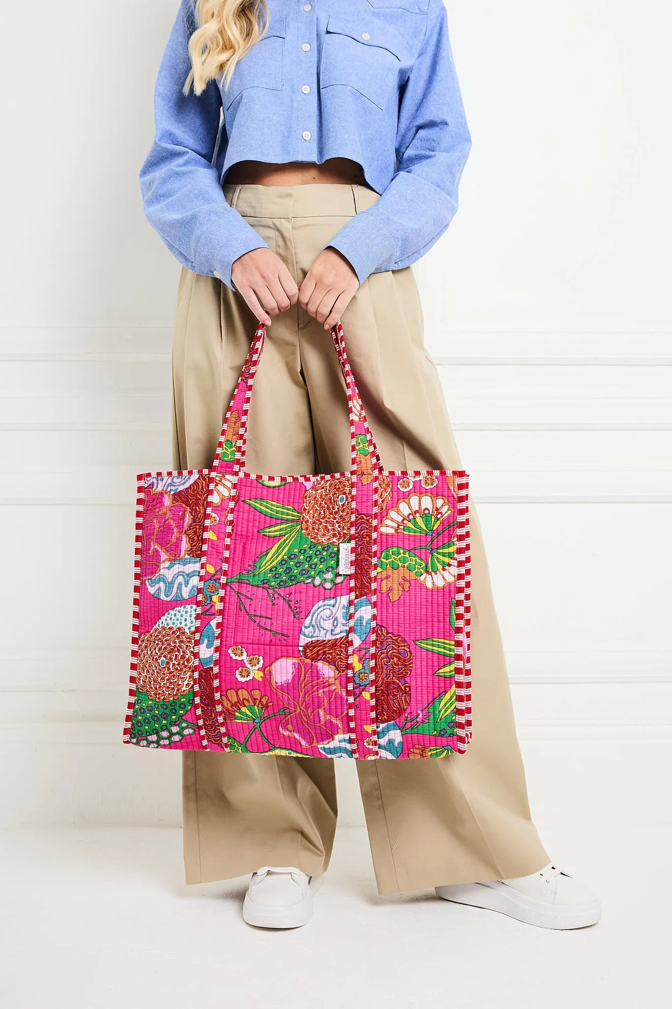 Serendipity Cotton Quilted Tote - Tropical Fuchsia