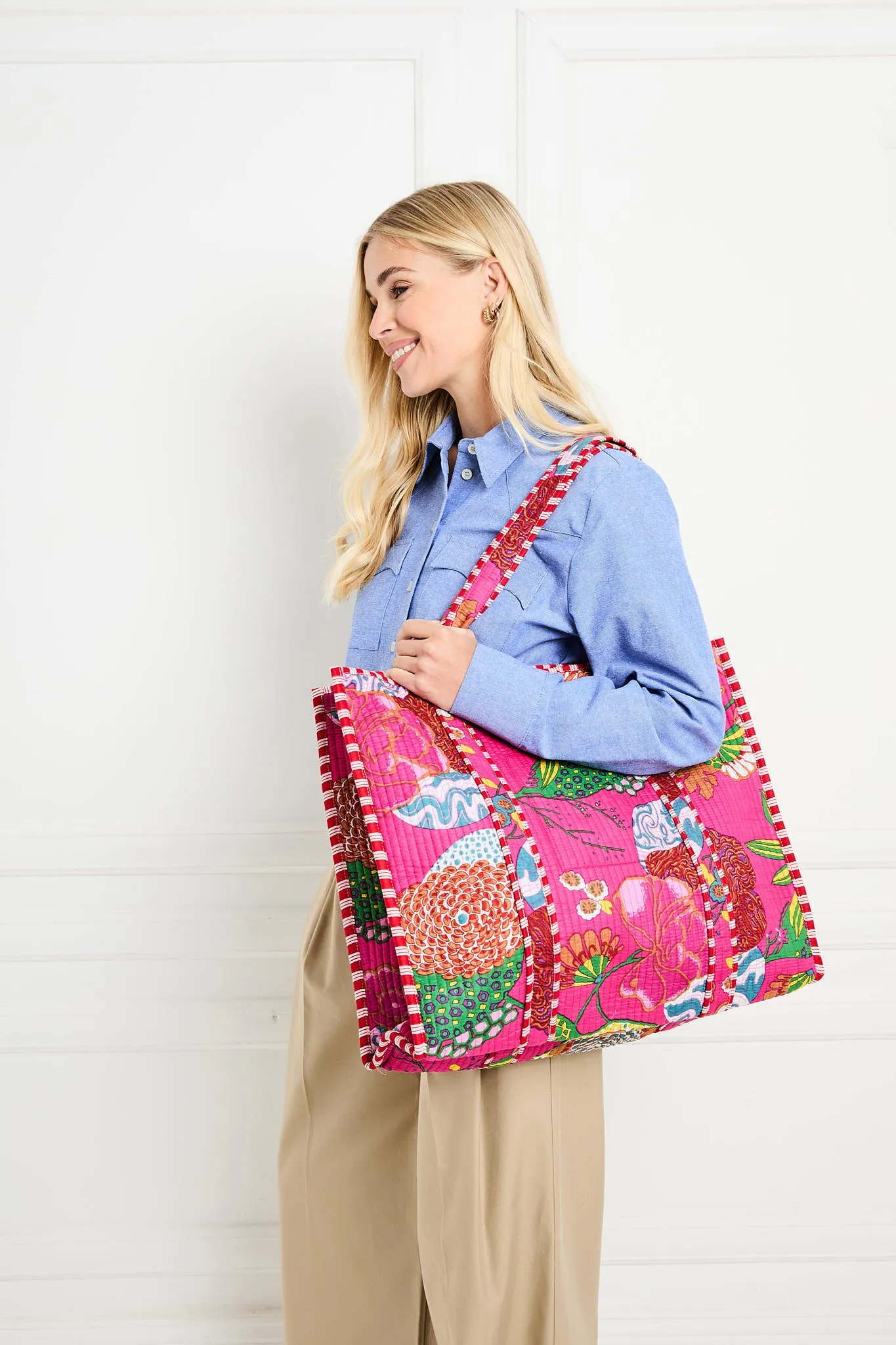 Serendipity Cotton Quilted Tote - Tropical Fuchsia