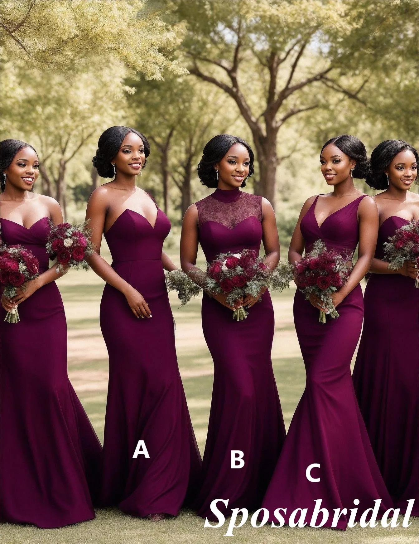 Sexy Mismatched FDY Fabric Mermaid Floor Length Bridesmaid Dresses, BD3359