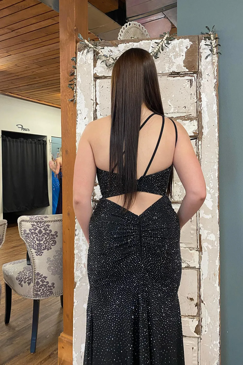 Sheath One Shoulder Black Long Prom Dress with Beading