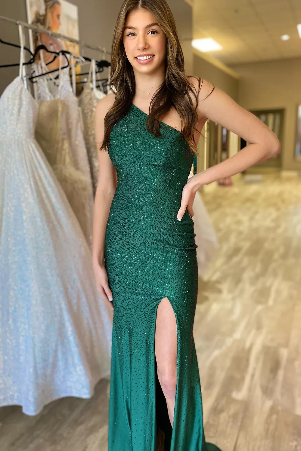 Sheath One Shoulder Black Long Prom Dress with Beading