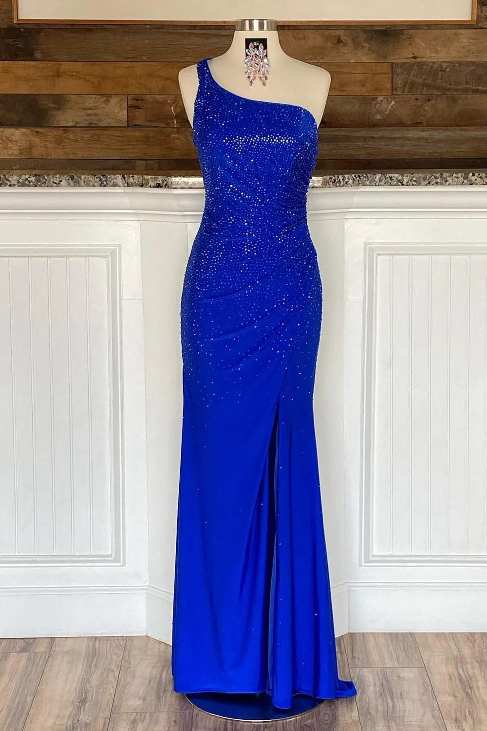Sheath One Shoulder Black Long Prom Dress with Beading