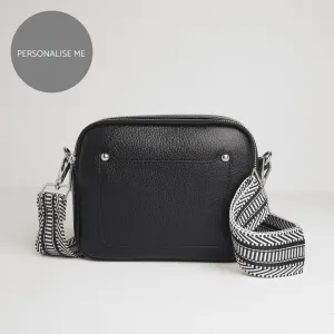 Sienna Crossbody Bag in Black with Black and White Chevron Strap