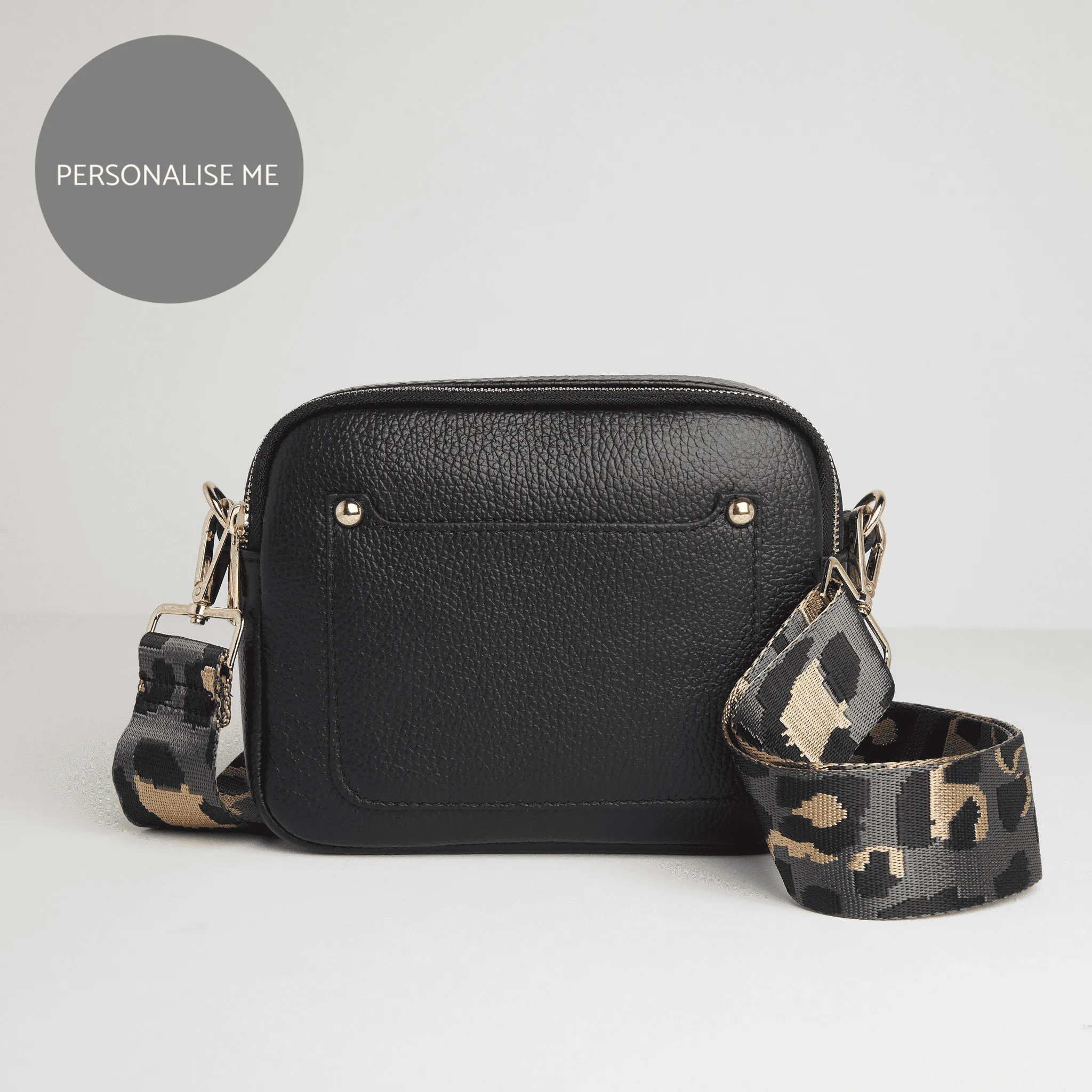 Sienna Crossbody Bag in Black with Dark Leopard Strap