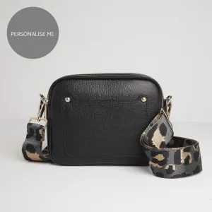 Sienna Crossbody Bag in Black with Dark Leopard Strap