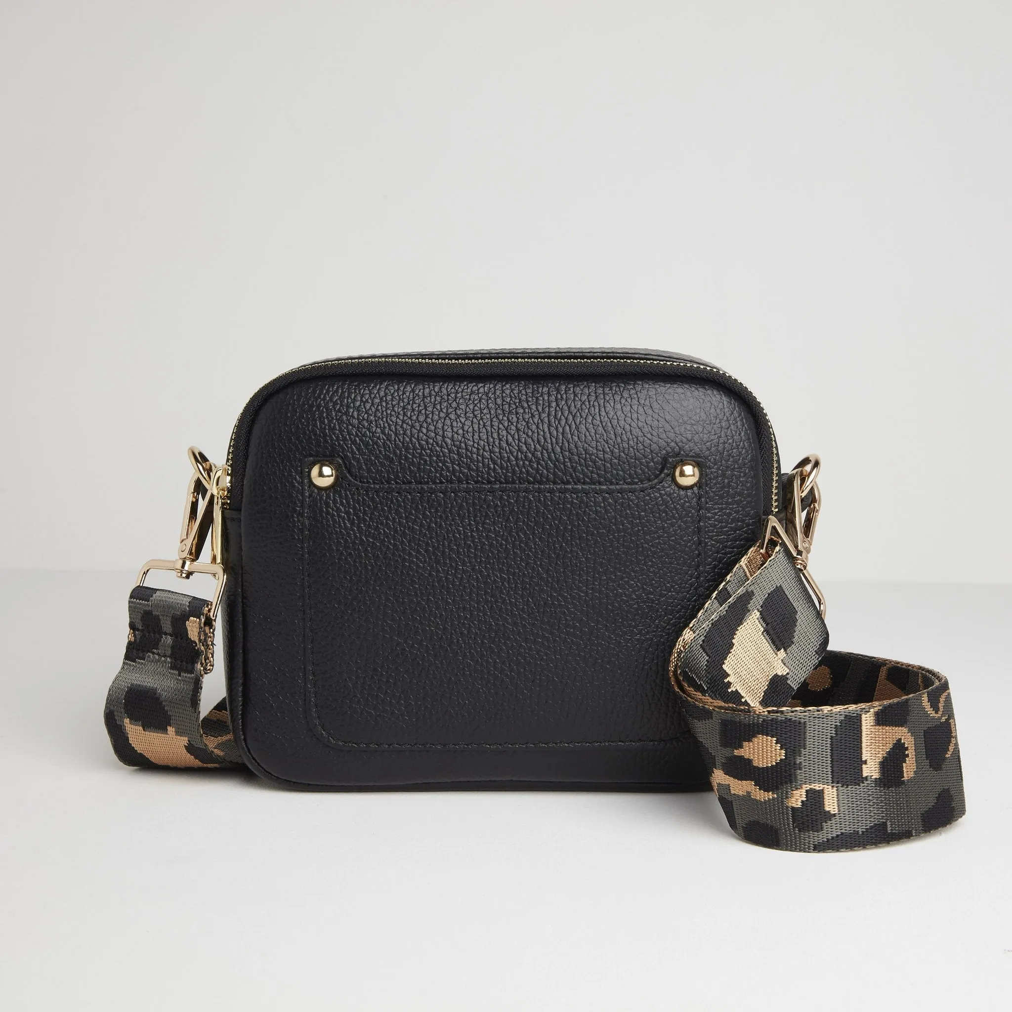 Sienna Crossbody Bag in Black with Dark Leopard Strap