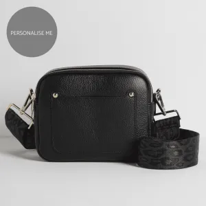 Sienna Crossbody Bag in Black with Teal and Brown Leopard Strap