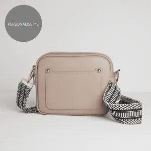 Sienna Crossbody Bag in Blush with Black and White Chevron Strap