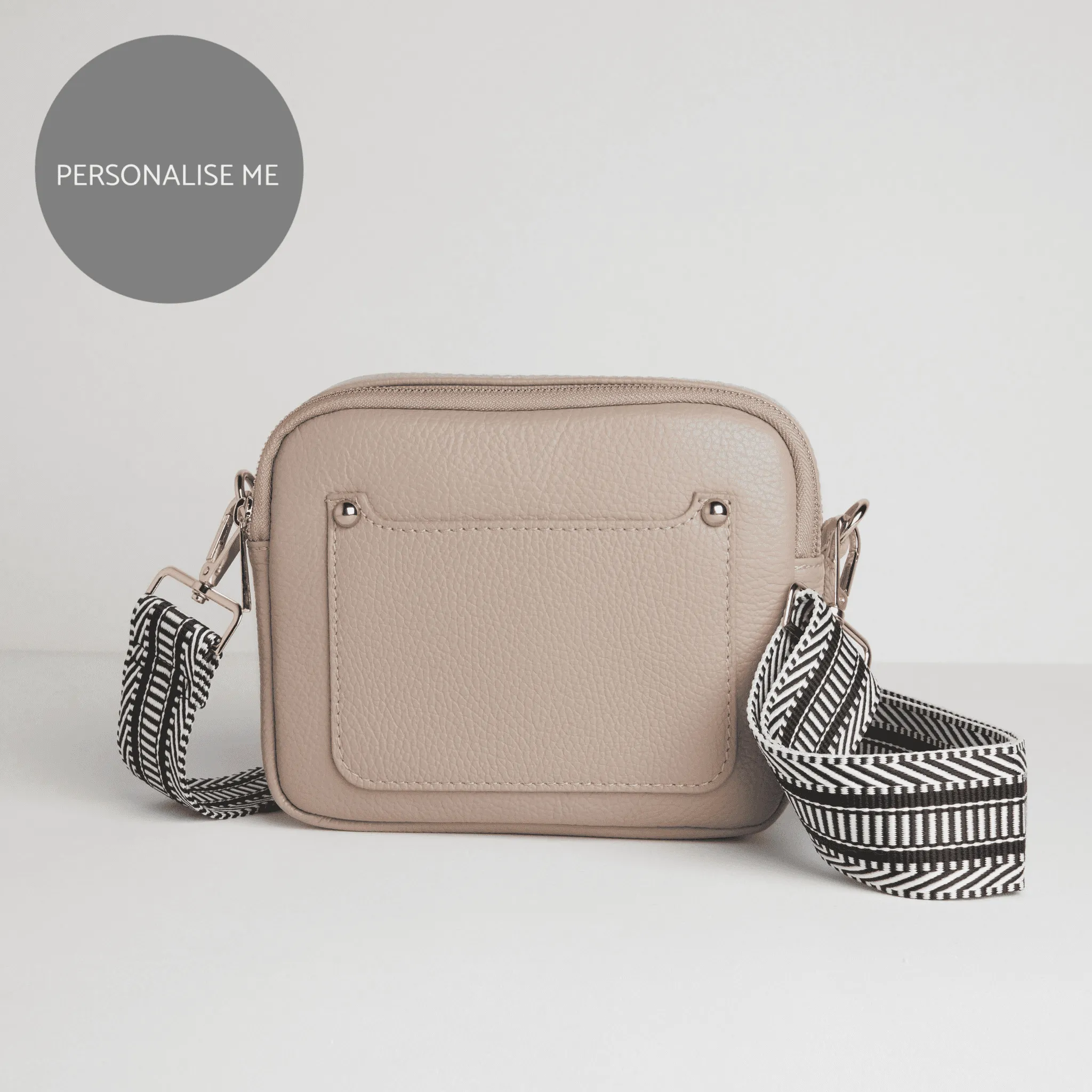 Sienna Crossbody Bag in Blush with Black and White Chevron Strap