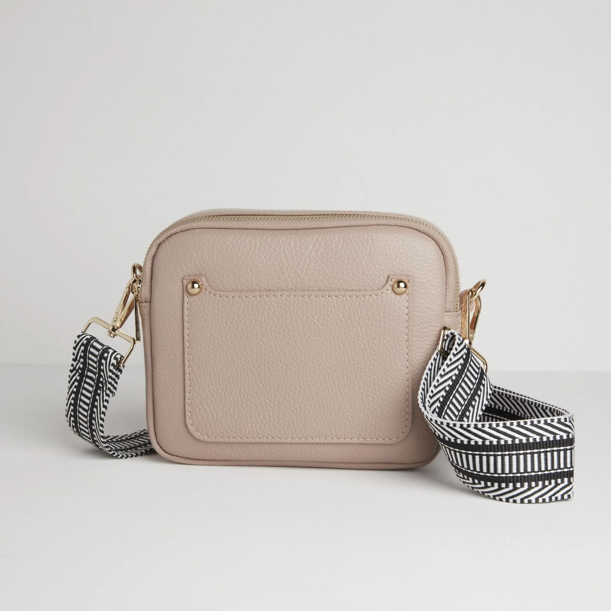 Sienna Crossbody Bag in Blush with Black and White Chevron Strap