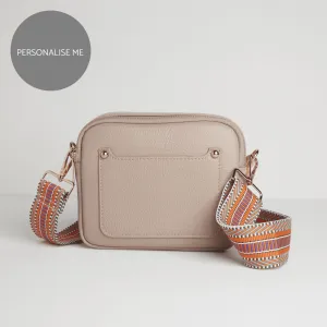 Sienna Crossbody Bag in Blush with Orange Aztec Strap