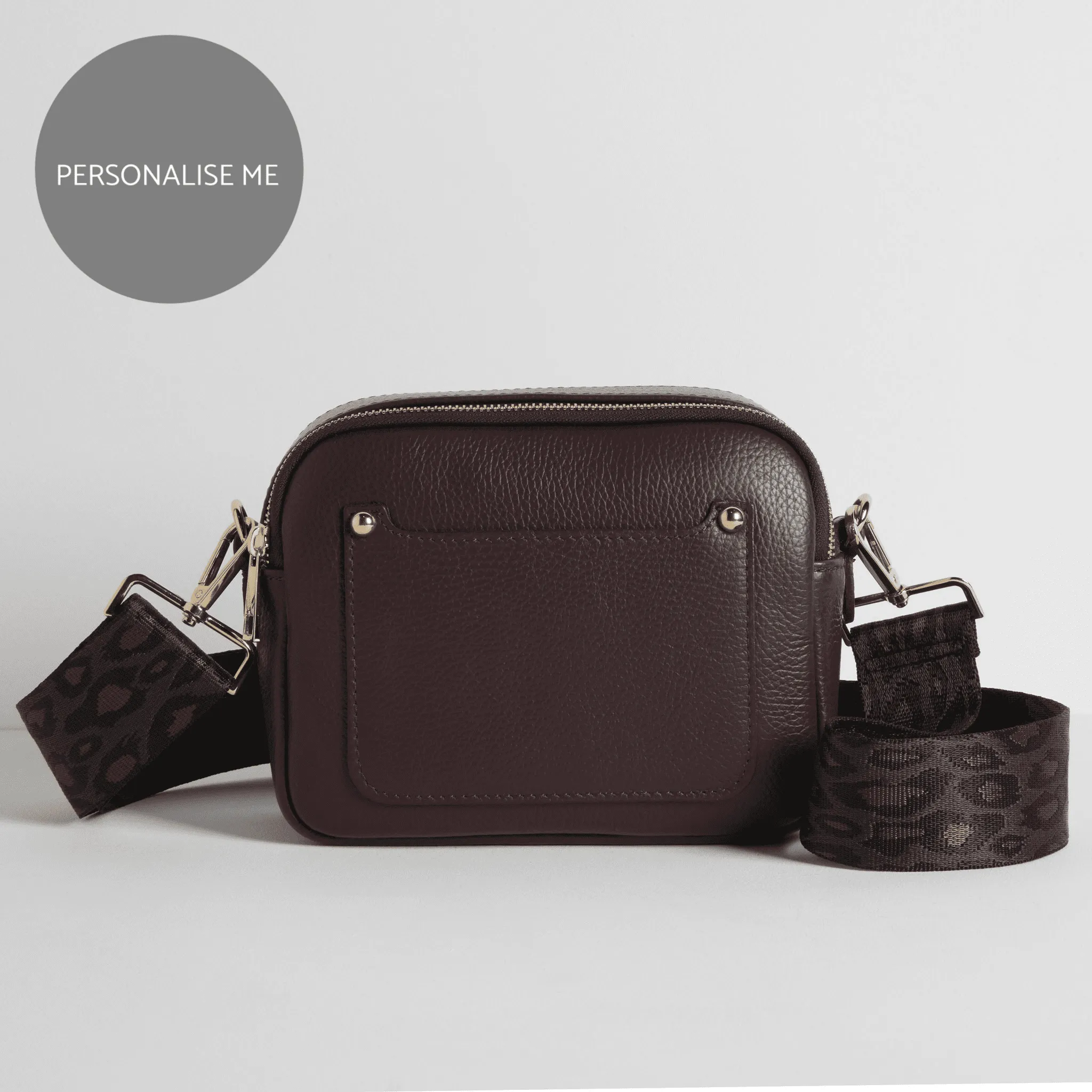 Sienna Crossbody Bag in Burgundy with Teal and Brown Leopard Strap