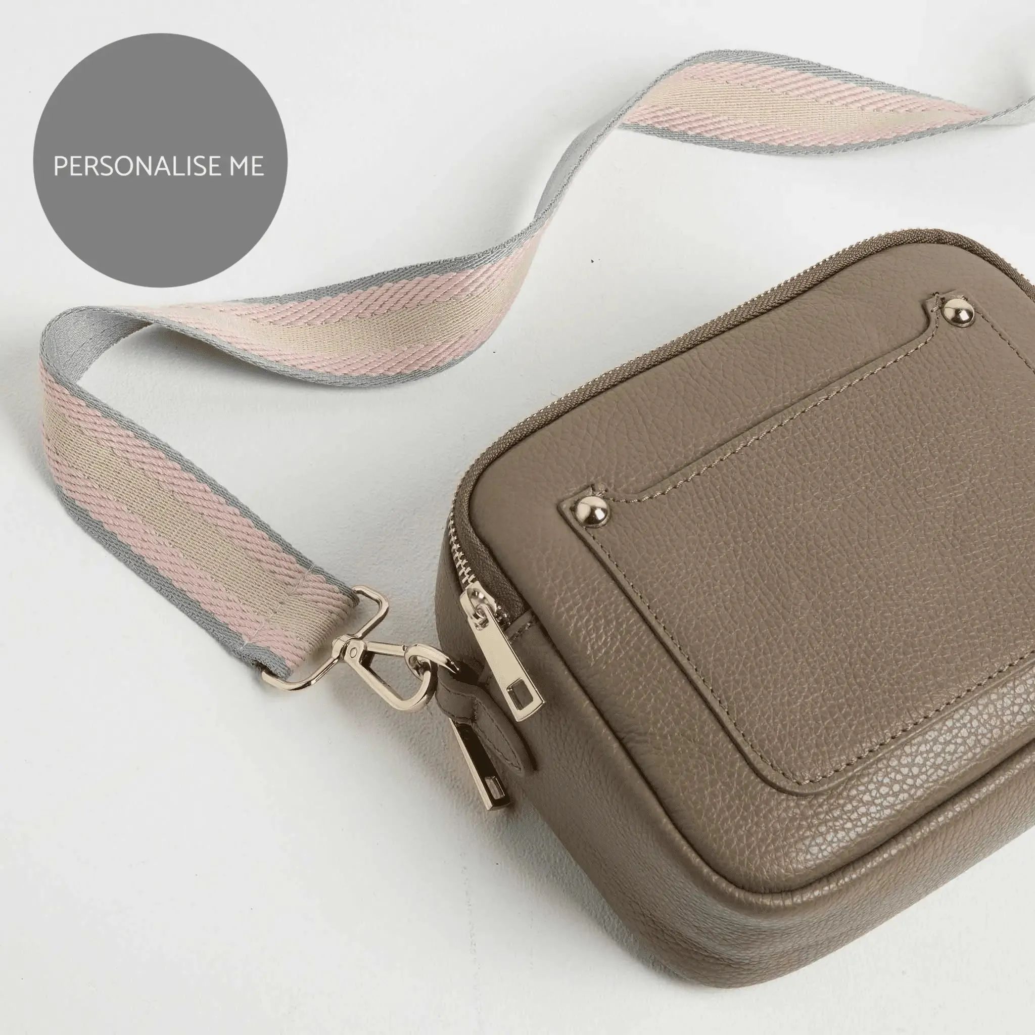 Sienna Crossbody Bag in Dark Taupe with Pastel Strap