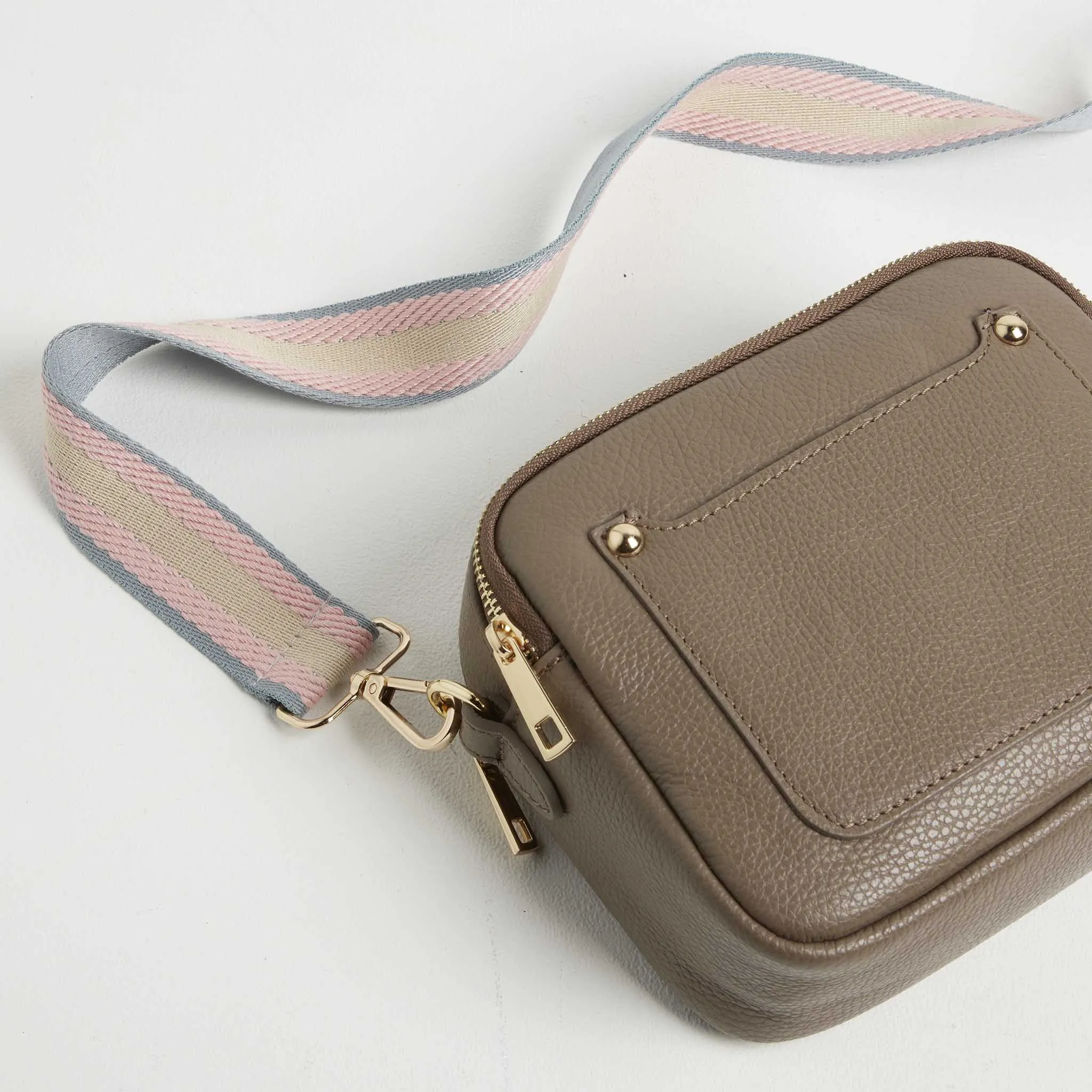 Sienna Crossbody Bag in Dark Taupe with Pastel Strap