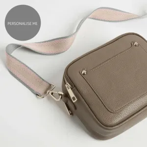 Sienna Crossbody Bag in Dark Taupe with Pastel Strap