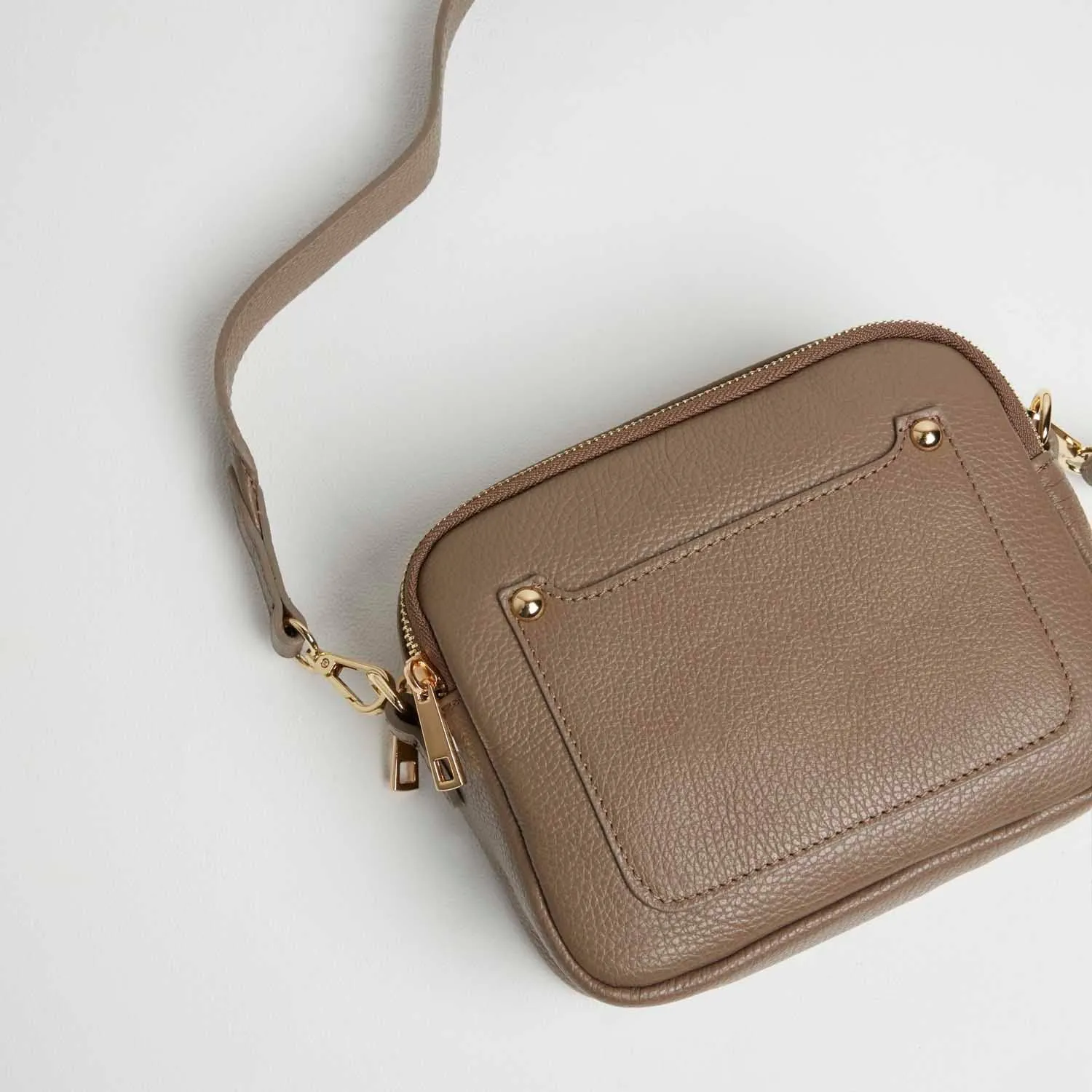 Sienna Crossbody Bag in Dark Taupe with Pastel Strap