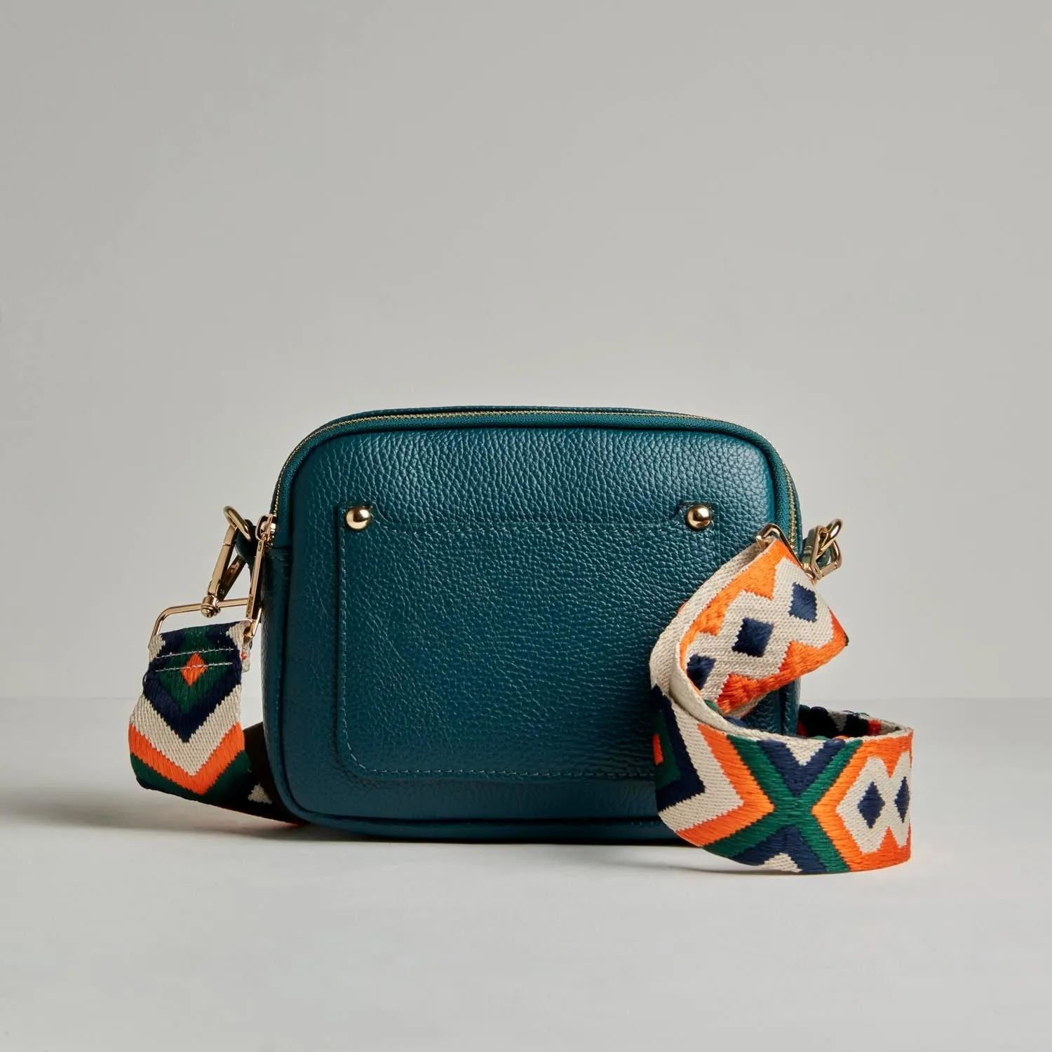 Sienna Crossbody Bag in Teal with Orange and Navy Boho Strap