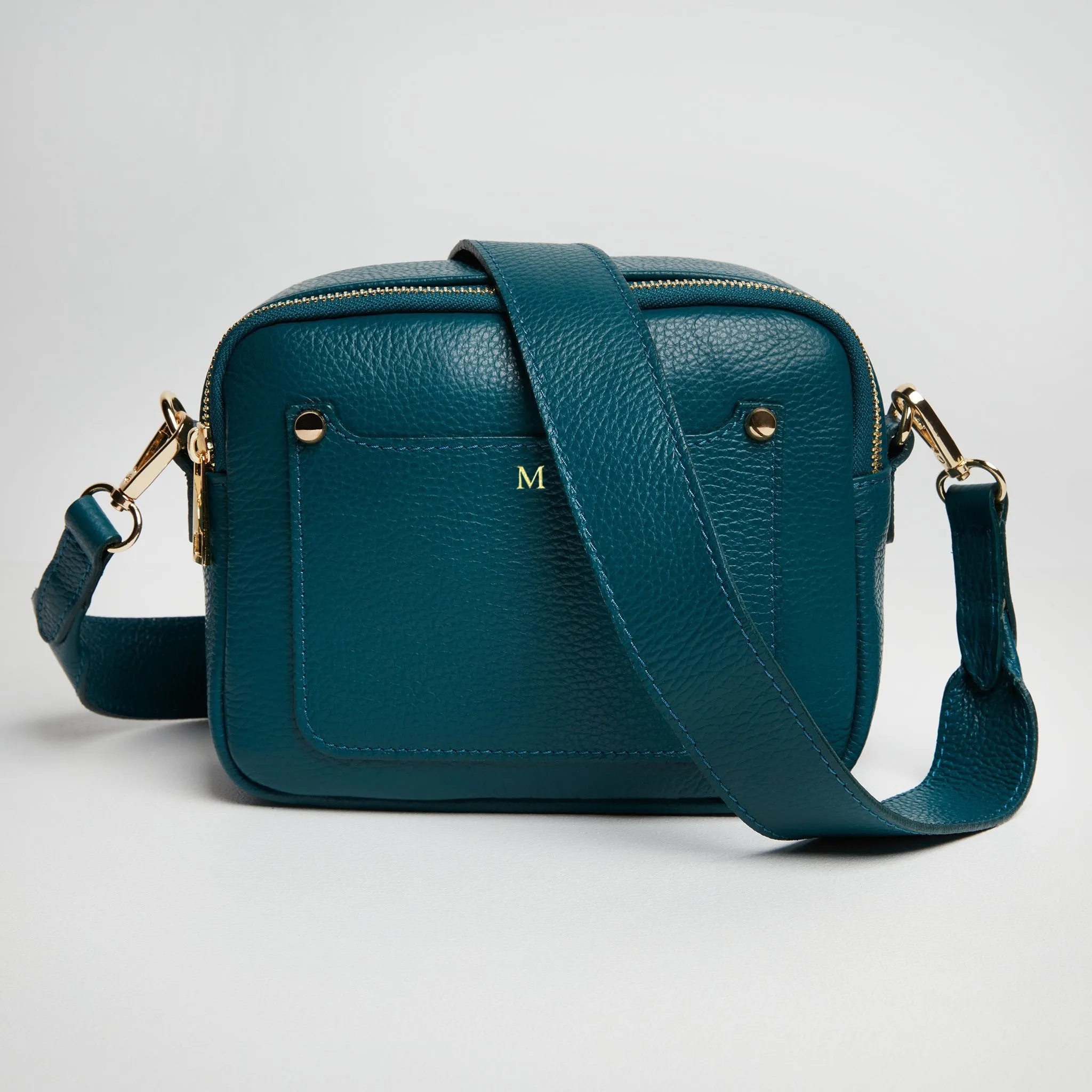 Sienna Crossbody Bag in Teal With Teal and Brown Leopard Strap