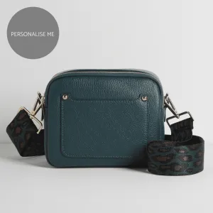 Sienna Crossbody Bag in Teal With Teal and Brown Leopard Strap