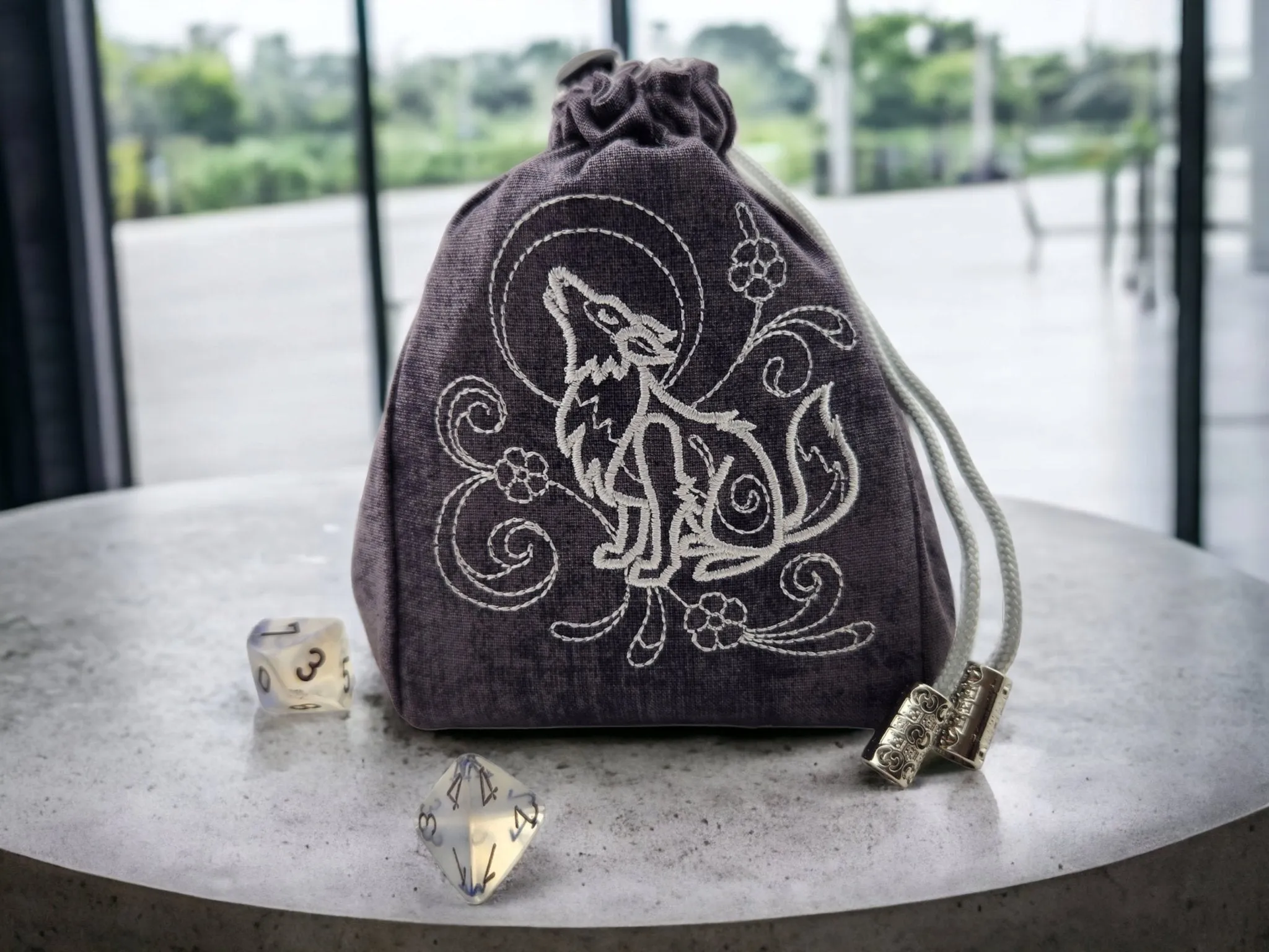 Silver Wolf Dice Bag