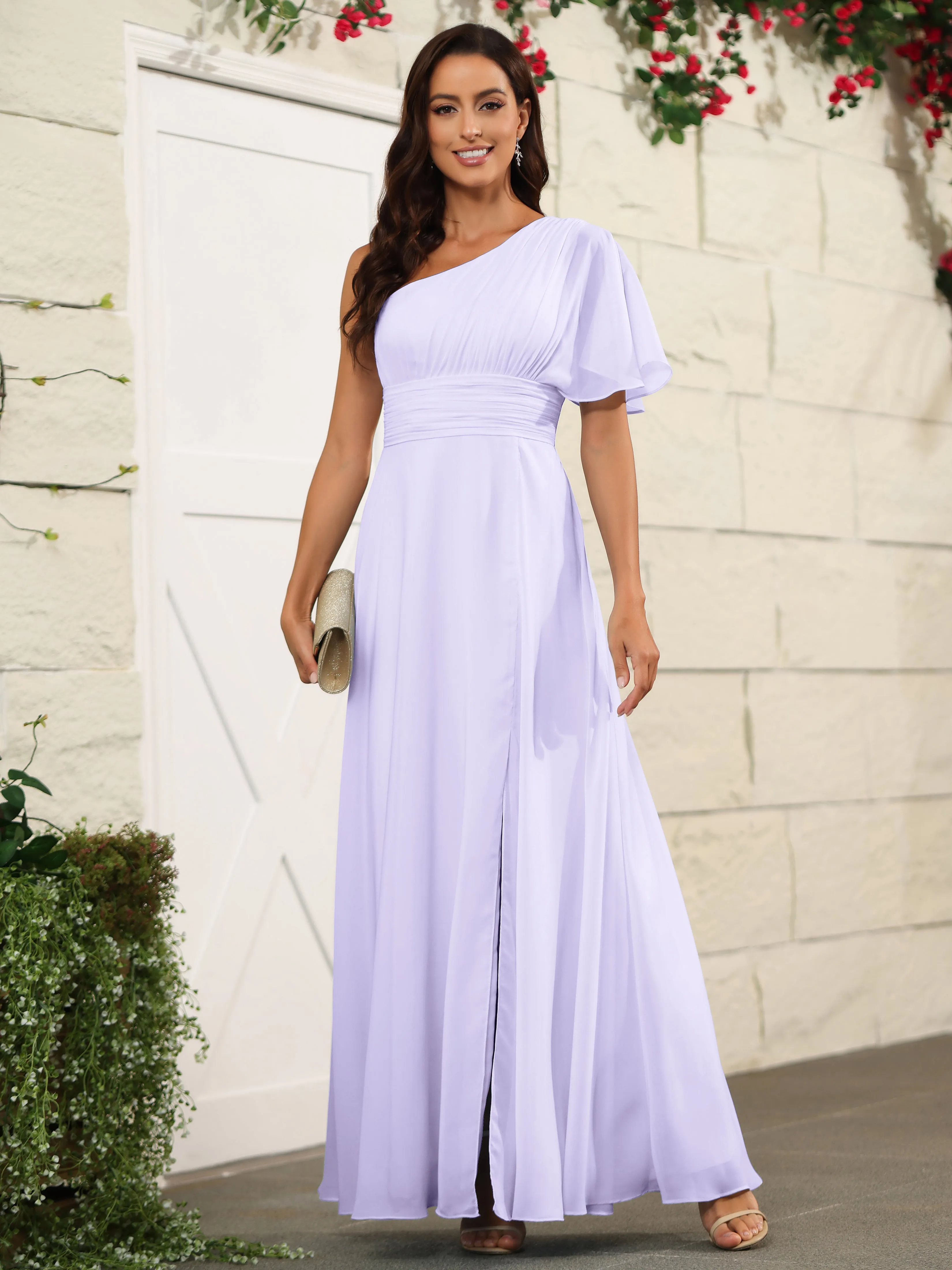 Simple One Shoulder Chiffon Floor Length Bridesmaid Dresses