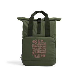Sinner Saint   More Roll Top Recycled Rucksack (Rust Lettering)