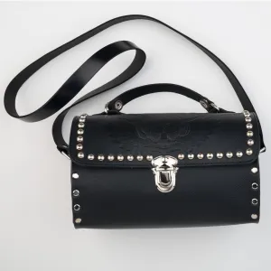 SK625  Studded Barrel Shoulder Bag- Skull w/Wings