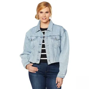 Skinnygirl Women's Plus Size Studded Cropped Denim Jean Jacket