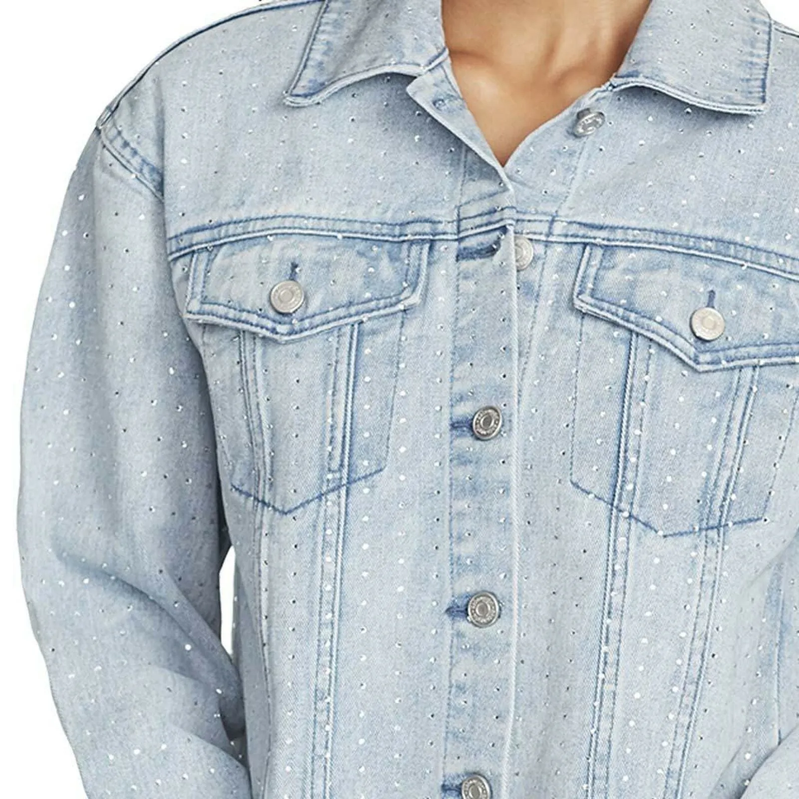 Skinnygirl Women's Plus Size Studded Cropped Denim Jean Jacket