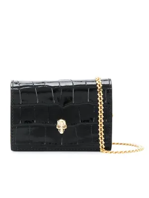 Skull-Stud Chain Wallet in Black