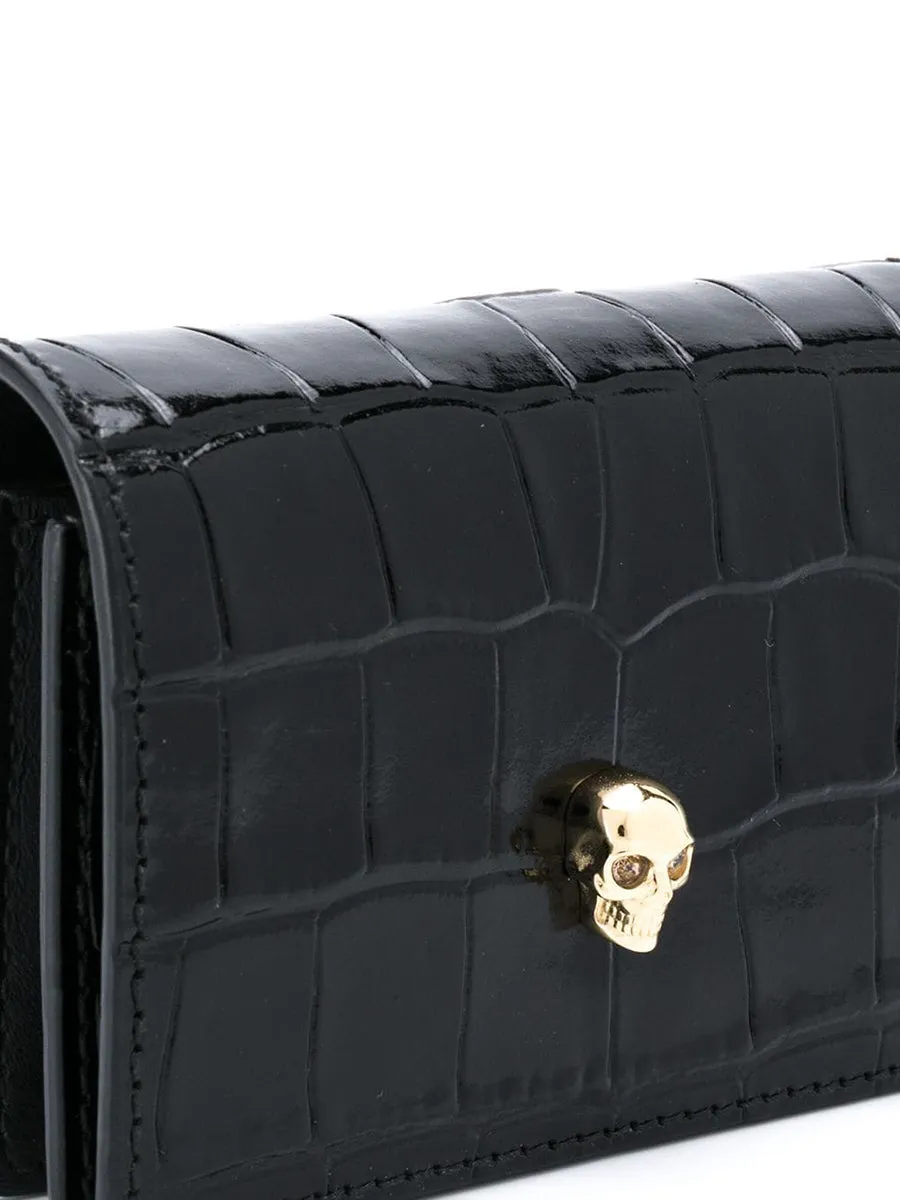 Skull-Stud Chain Wallet in Black