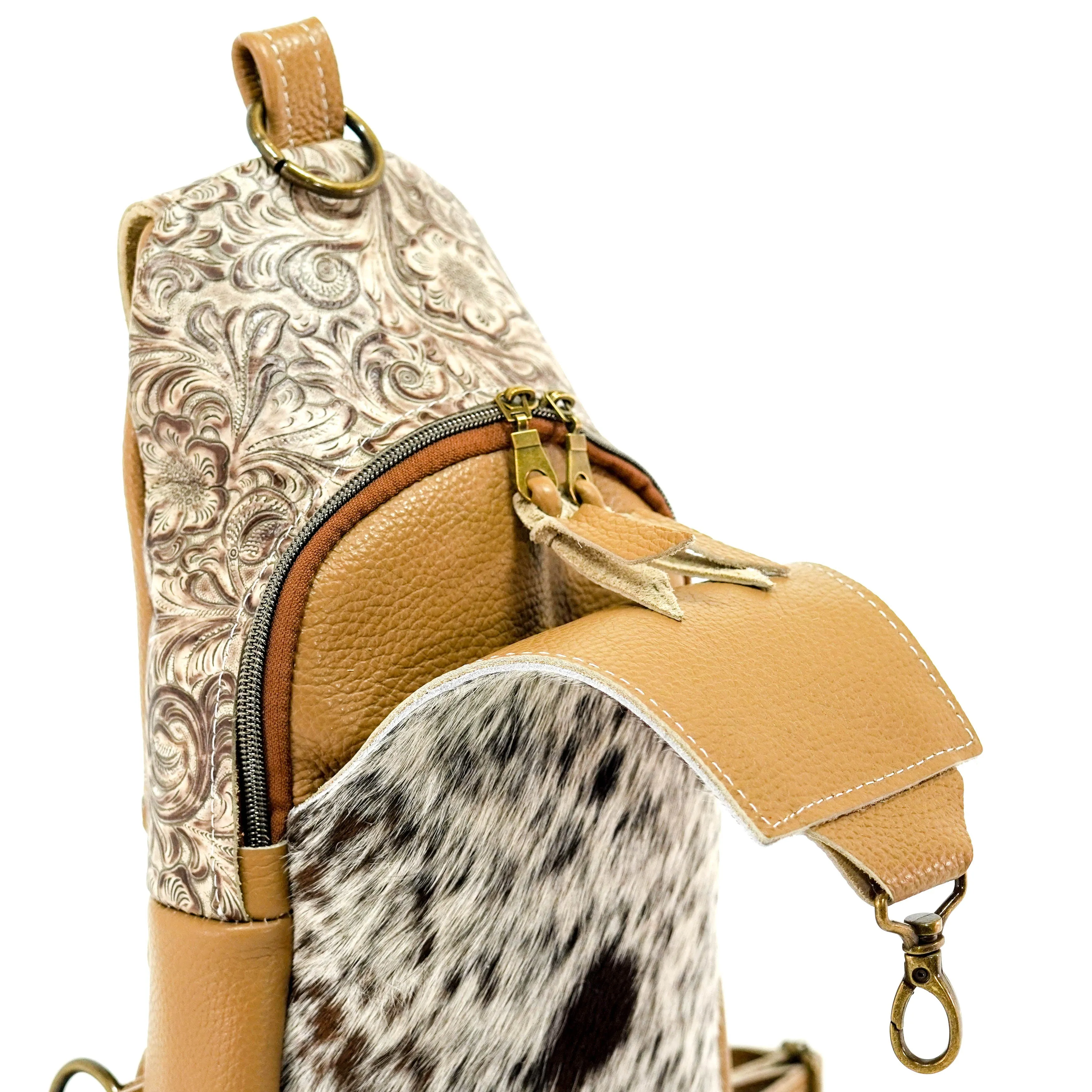 Sling Bag - Chocolate & White w/ Wildflower