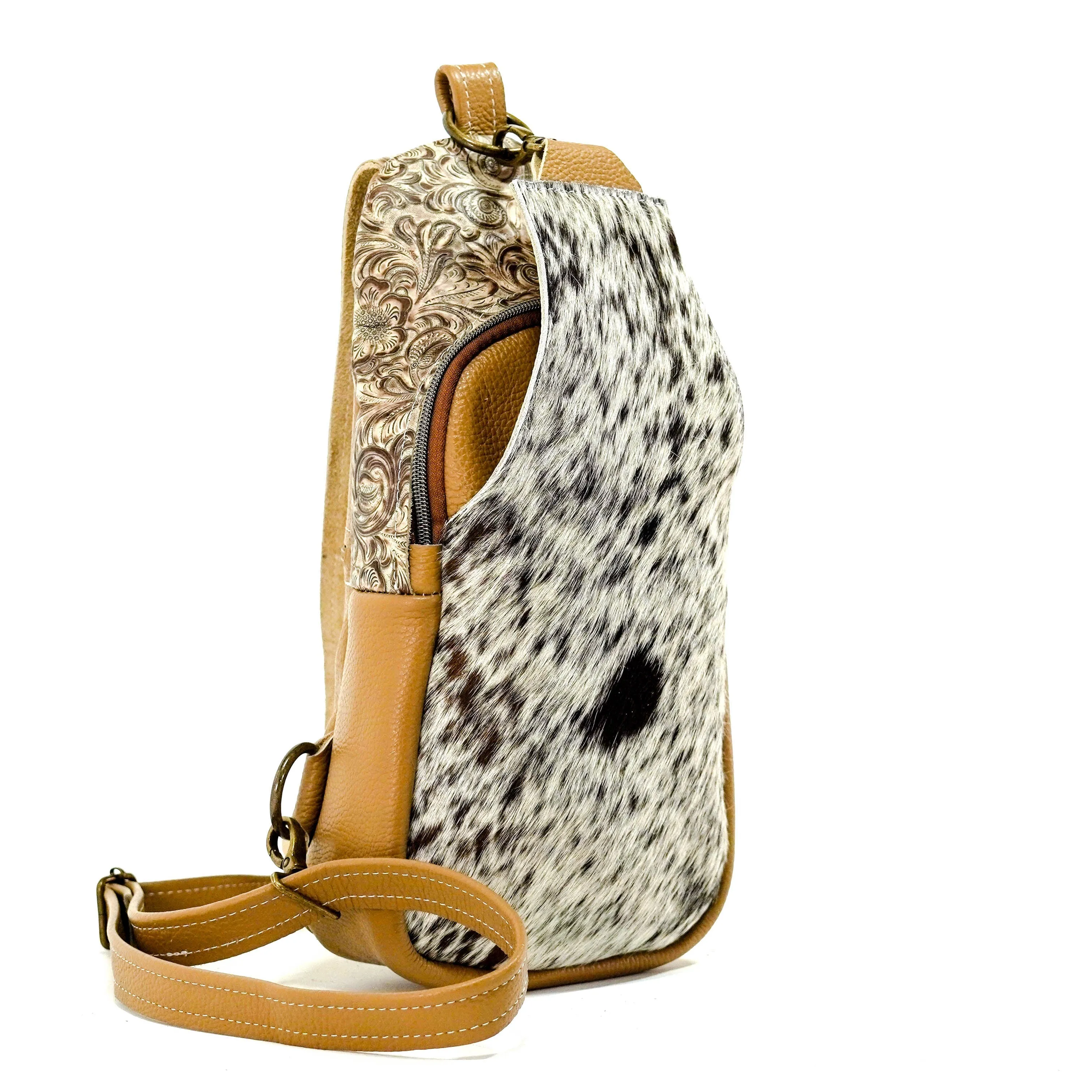 Sling Bag - Chocolate & White w/ Wildflower