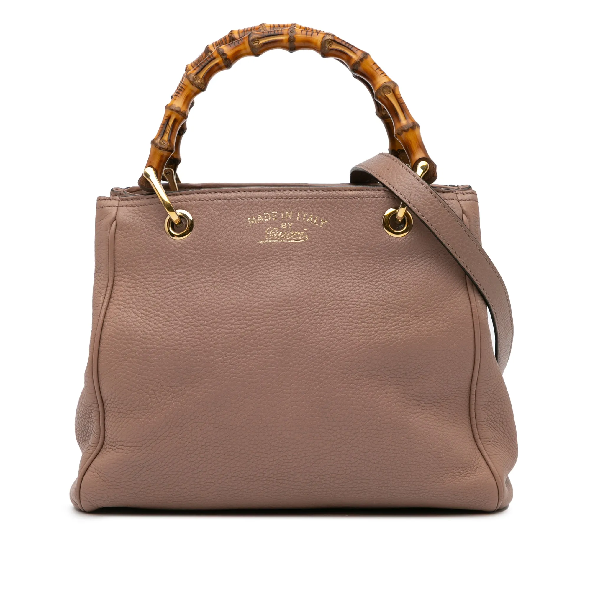 Small Calfskin Bamboo Shopper Satchel