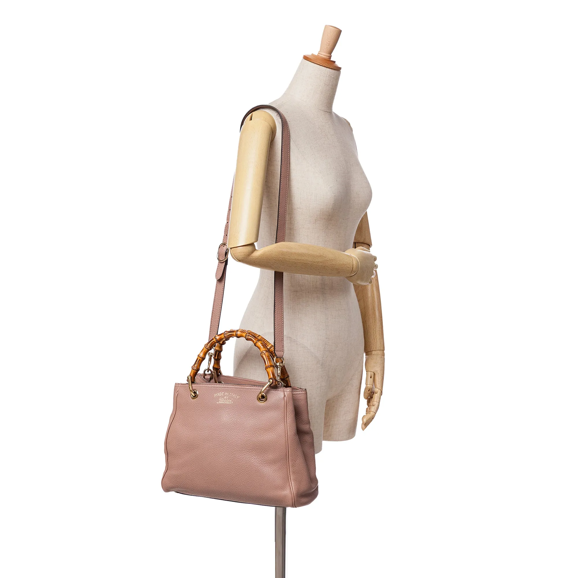 Small Calfskin Bamboo Shopper Satchel