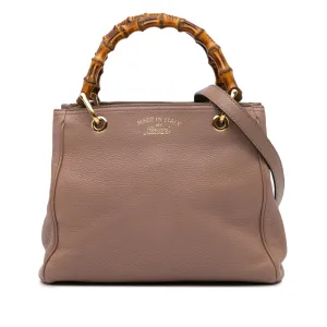 Small Calfskin Bamboo Shopper Satchel