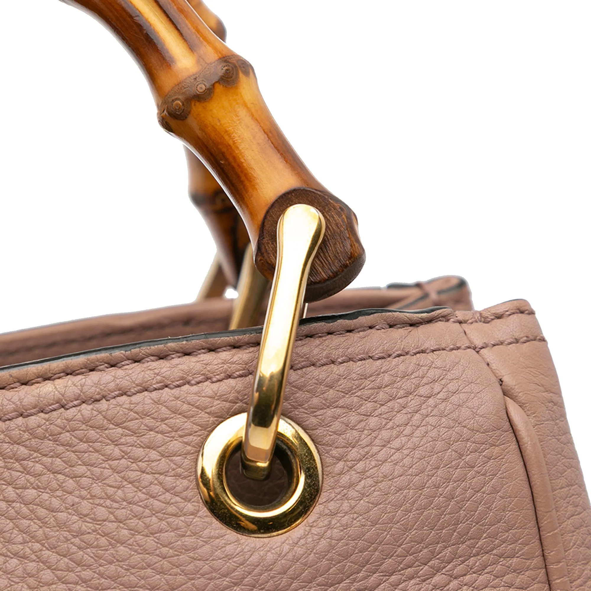 Small Calfskin Bamboo Shopper Satchel