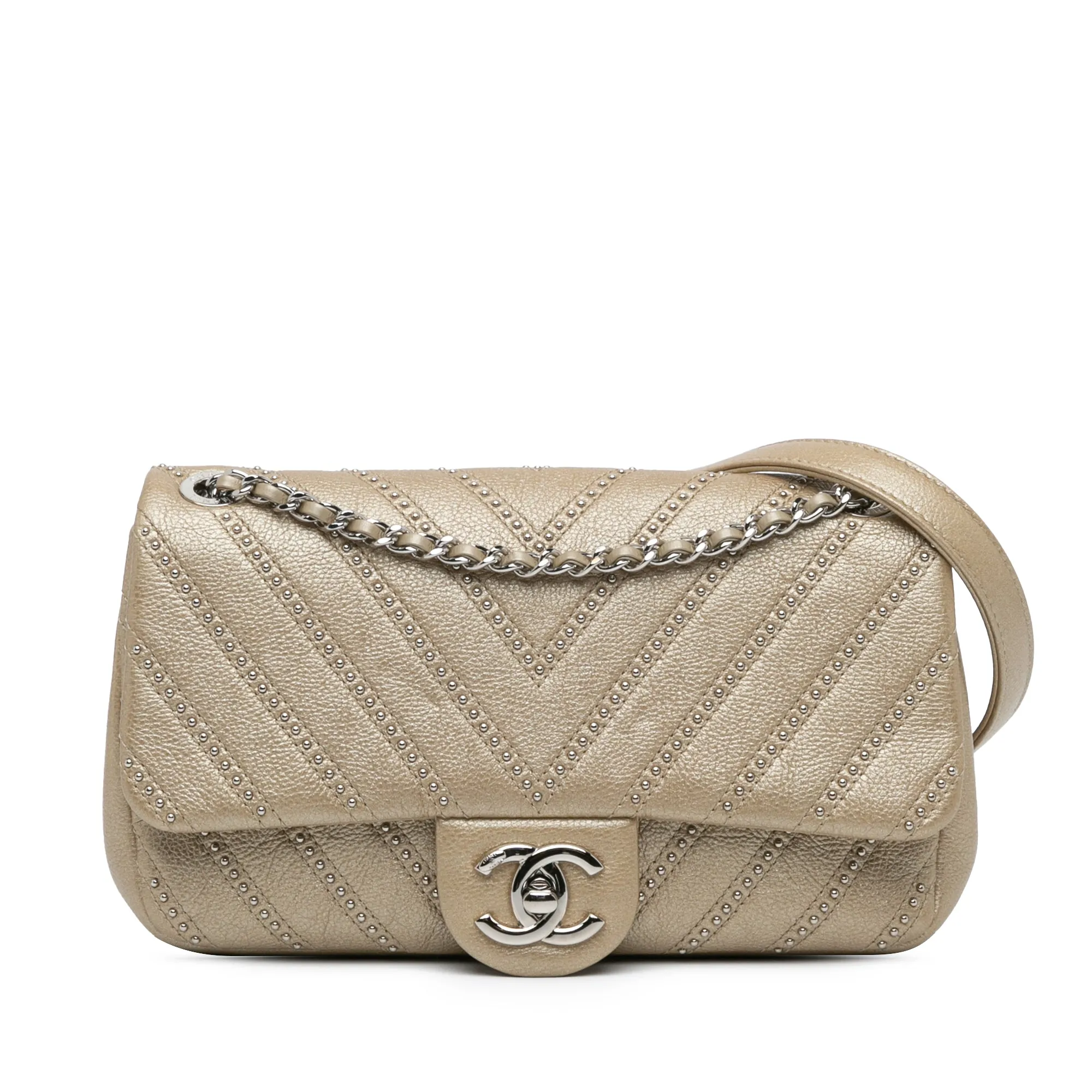 Small Chevron Studded Calfskin Flap
