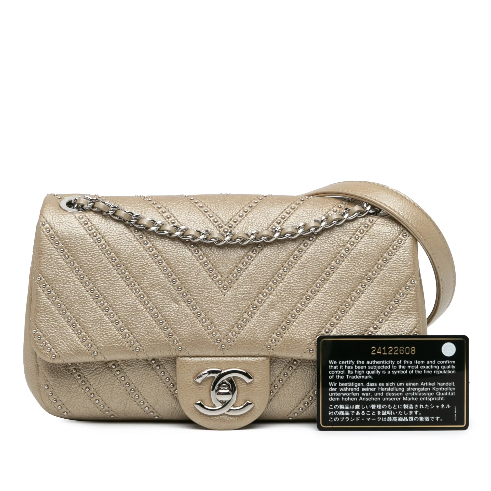Small Chevron Studded Calfskin Flap