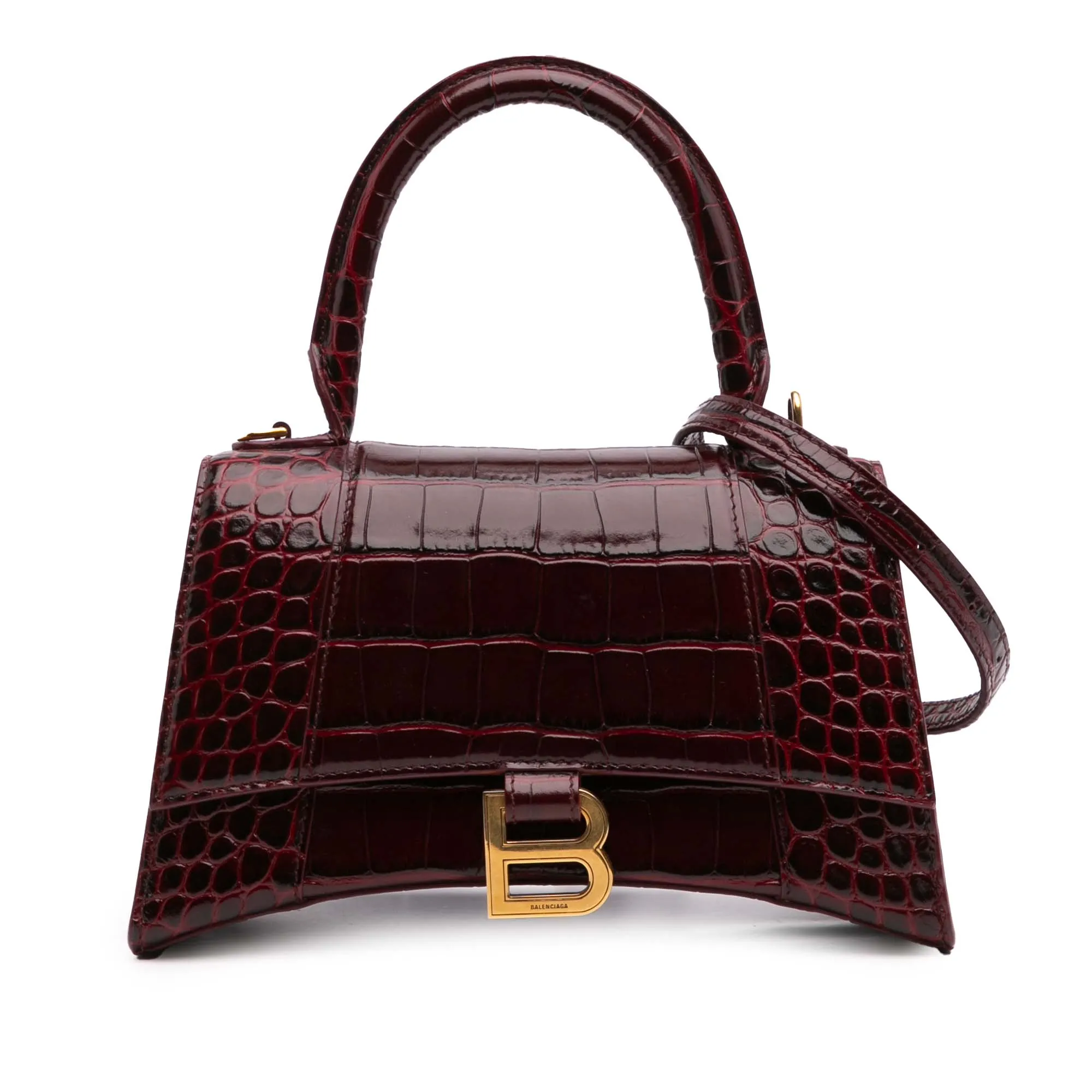 Small Croc Embossed Hourglass Top Handle Bag