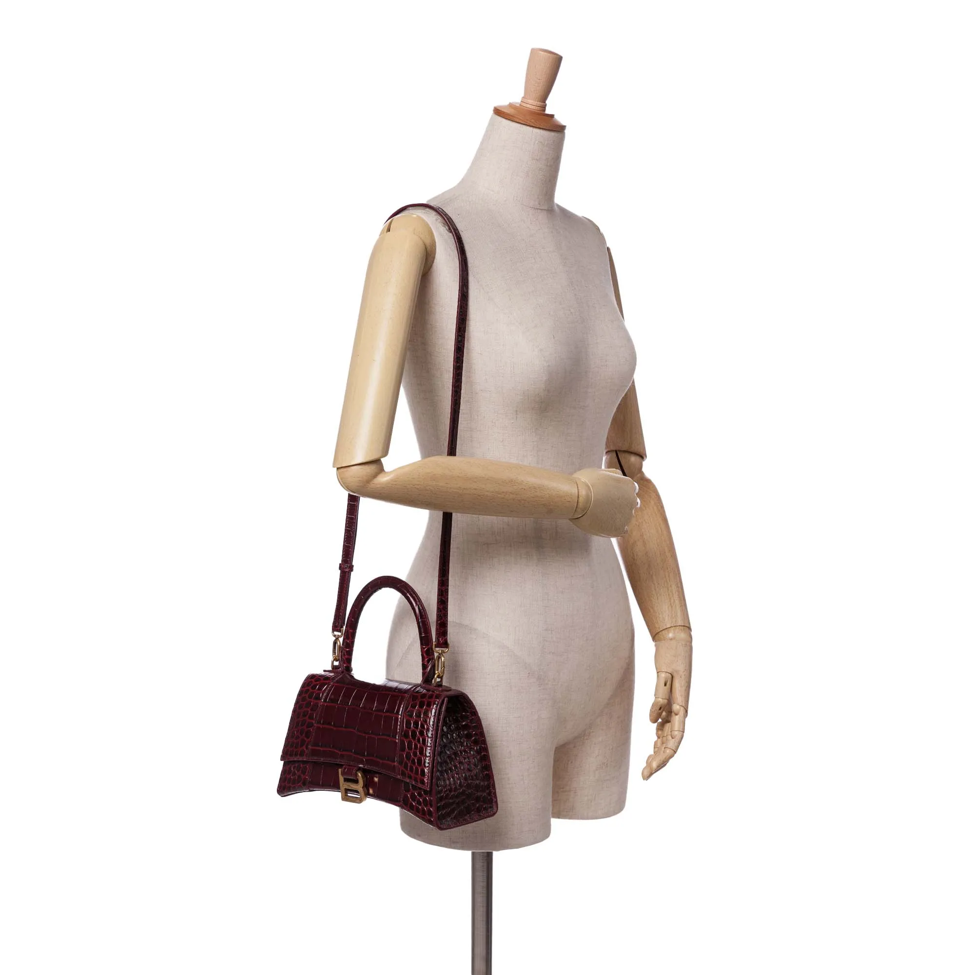 Small Croc Embossed Hourglass Top Handle Bag