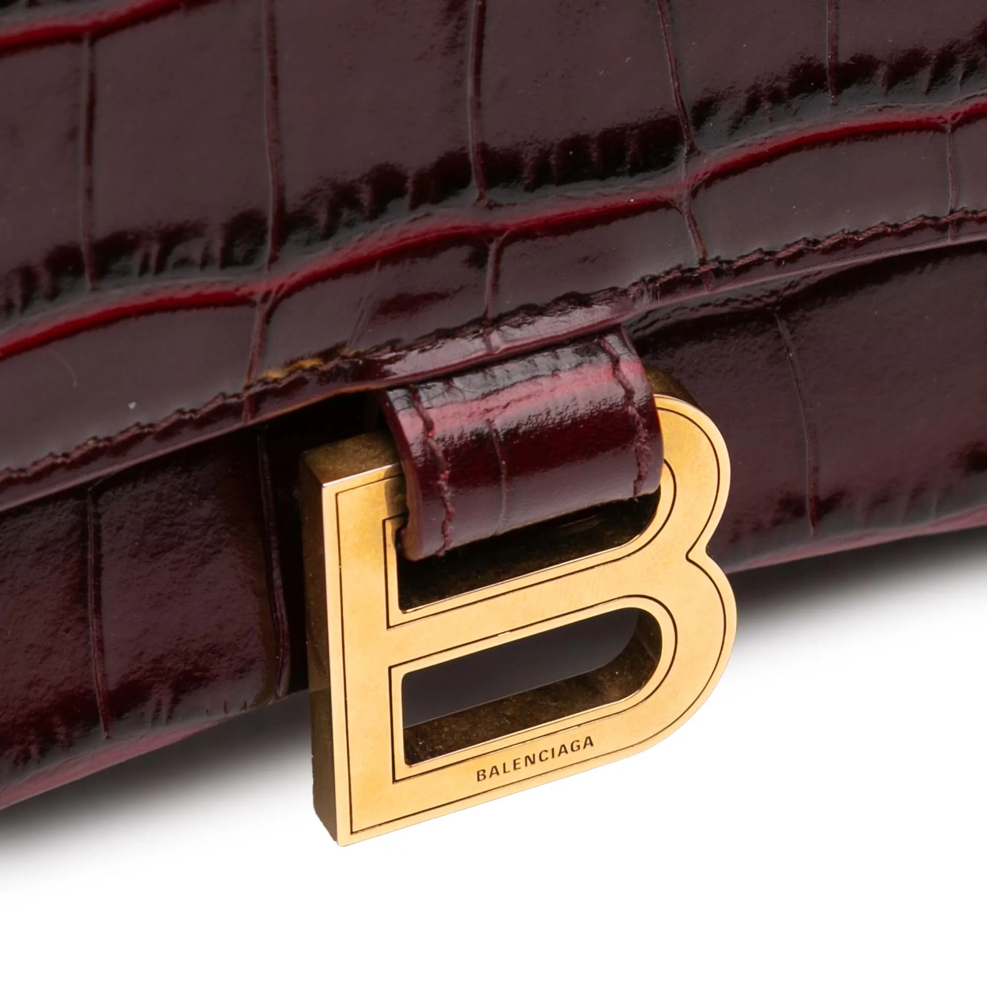Small Croc Embossed Hourglass Top Handle Bag