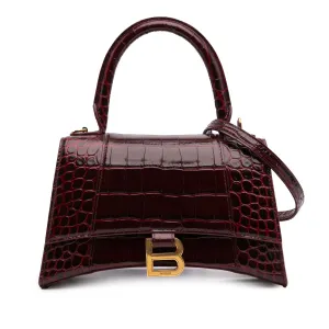 Small Croc Embossed Hourglass Top Handle Bag