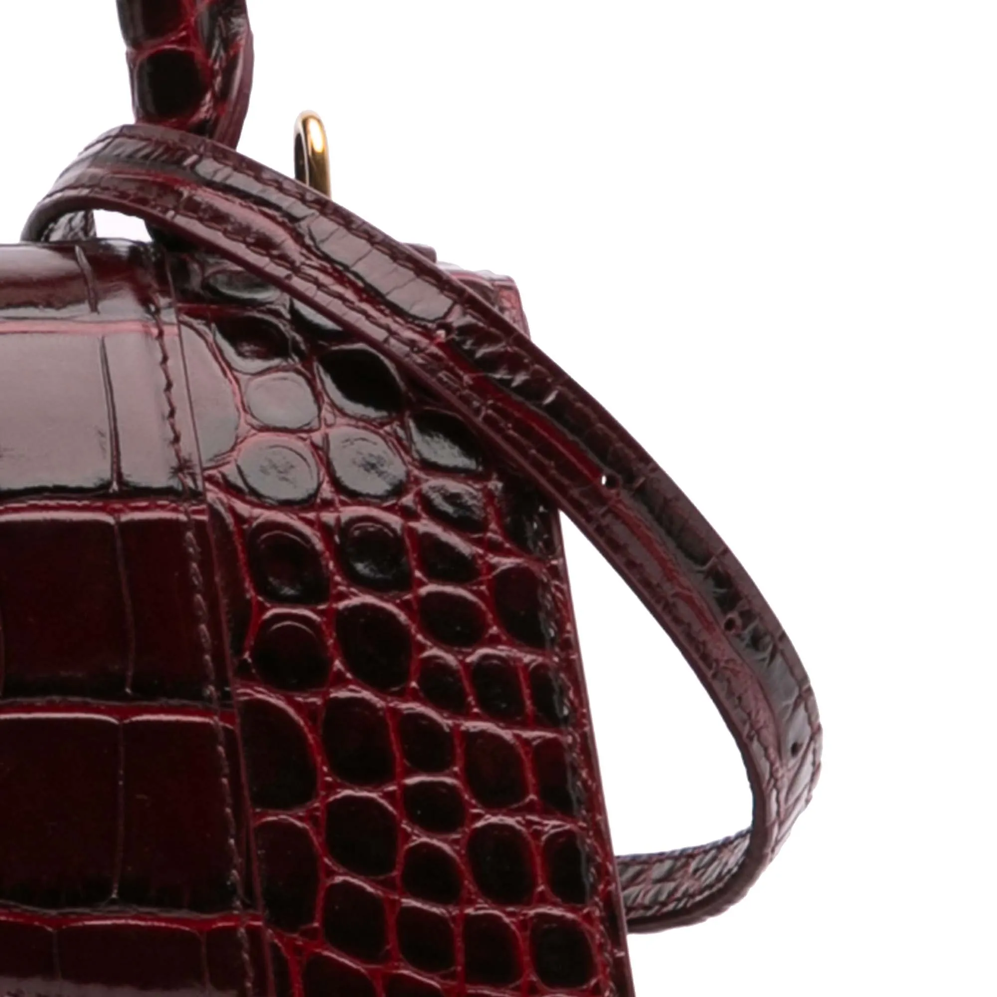 Small Croc Embossed Hourglass Top Handle Bag