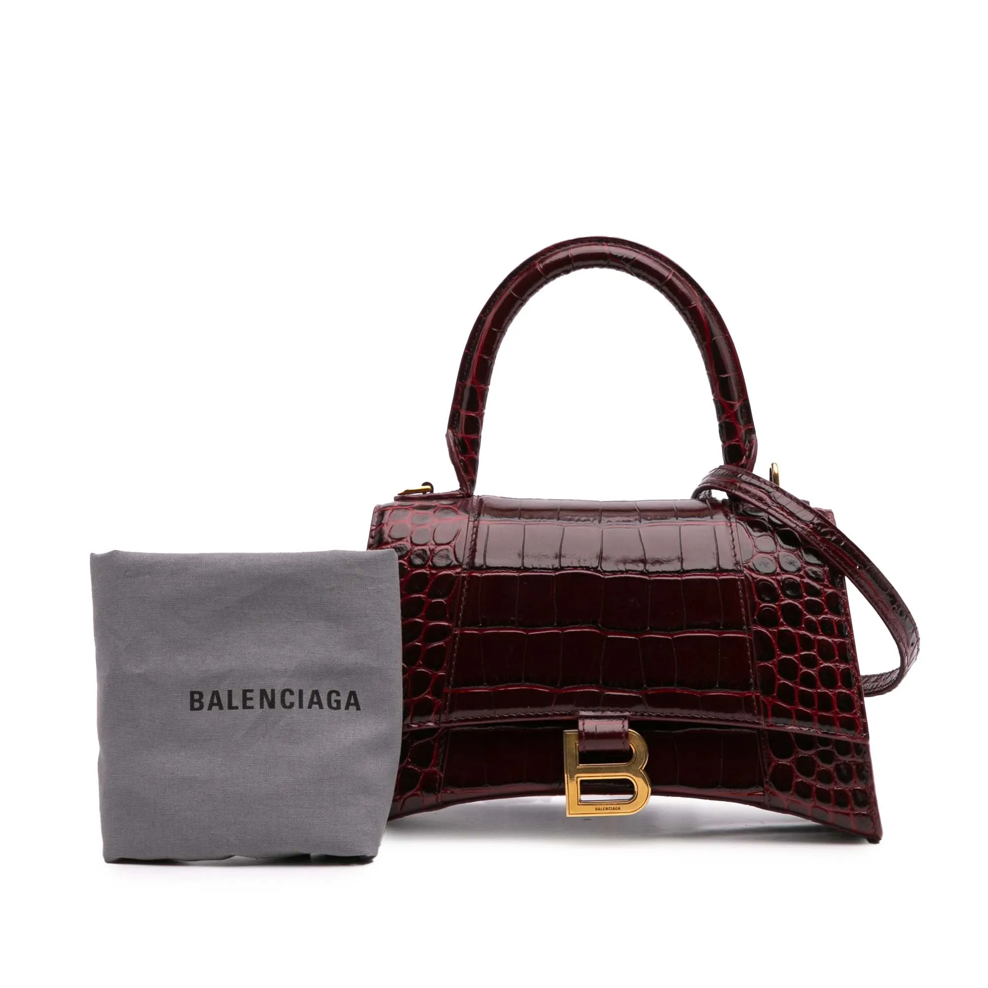 Small Croc Embossed Hourglass Top Handle Bag
